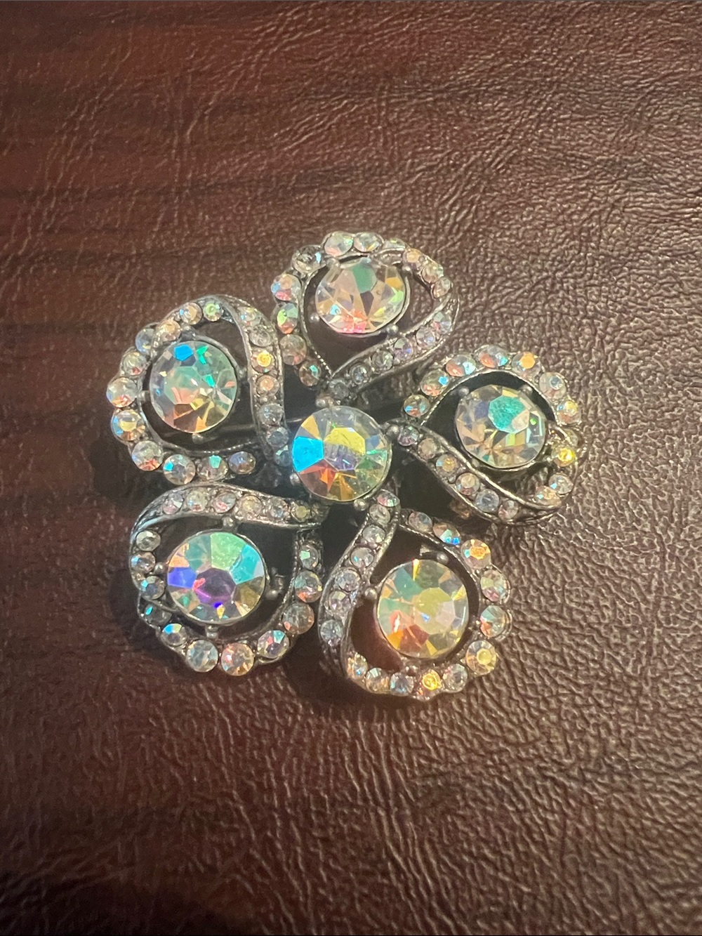 Iridescent Crystal Floral Brooch - Multi-Color Sparkle